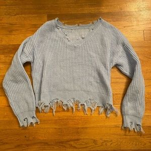 Blue Frayed Shark Bite Sweater (NWOT)